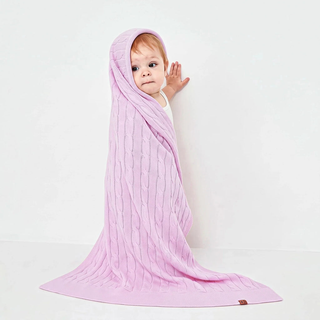 Cable Knit Baby Blanket in Lilac