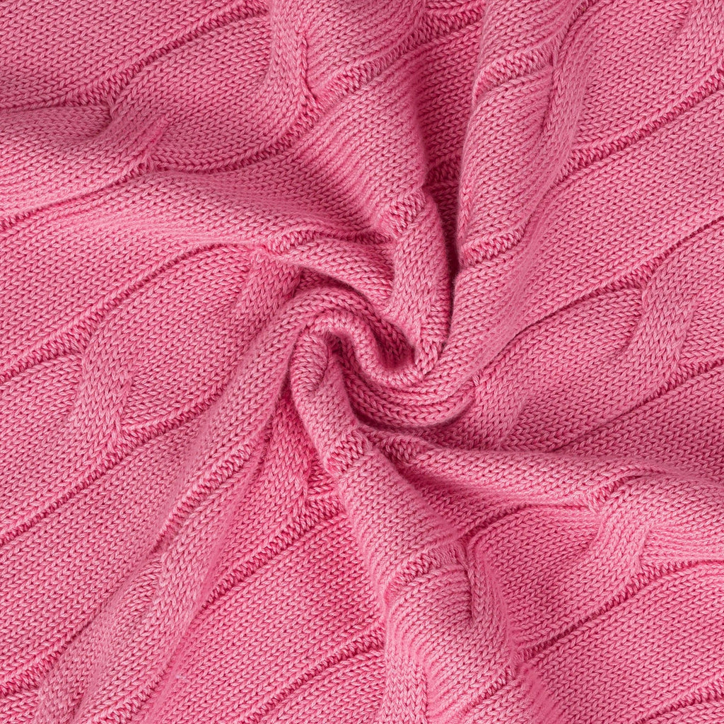 Cable Knit Baby Blanket in Rose Pink