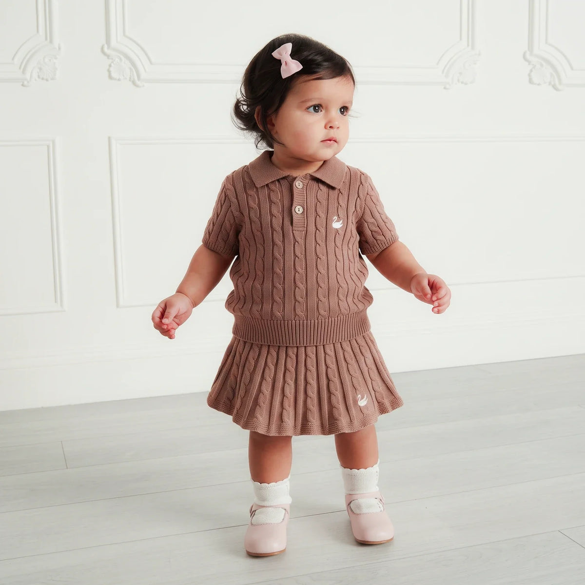 Cable Knit Polo Sweater in Mocha