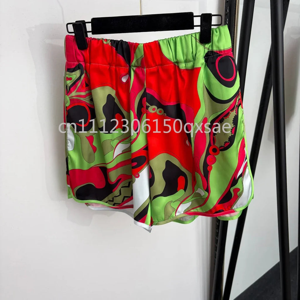 Luxury Red Silk Strap Top & Shorts Set