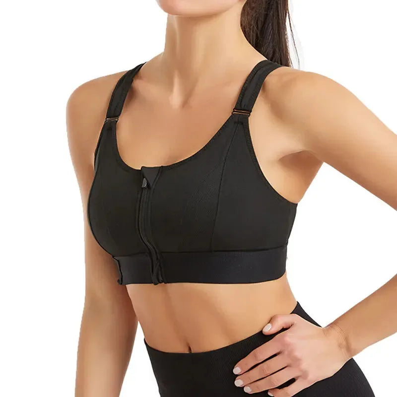 Front Zipper Adjustable Strap Athletic Bra