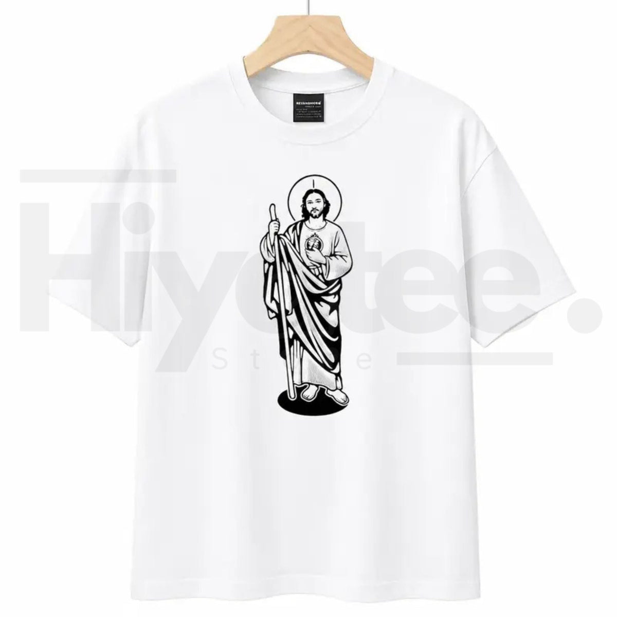 Saint Judas Tadeo Religious T-Shirt – Black and White High-Quality Graphic Tee