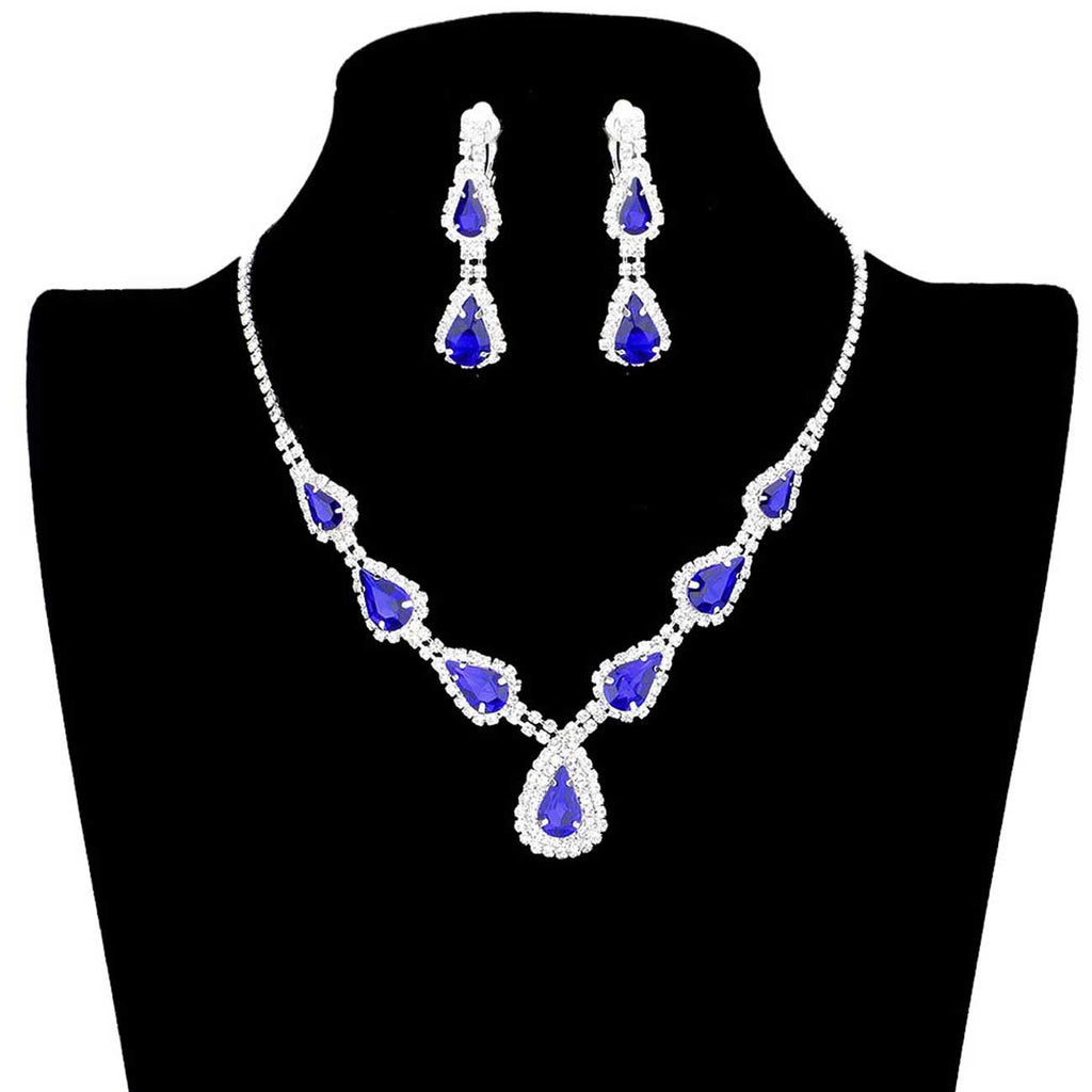 Teardrop Stone Accented Rhinestone Pave Necklace