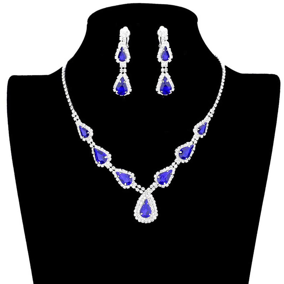 Teardrop Stone Accented Rhinestone Pave Necklace