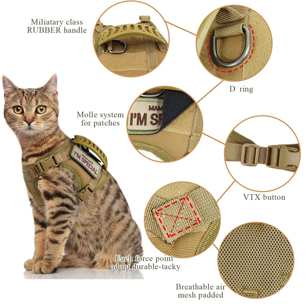 Tactical Cat Harness with 2 Patches Stickers Vest Harnesses