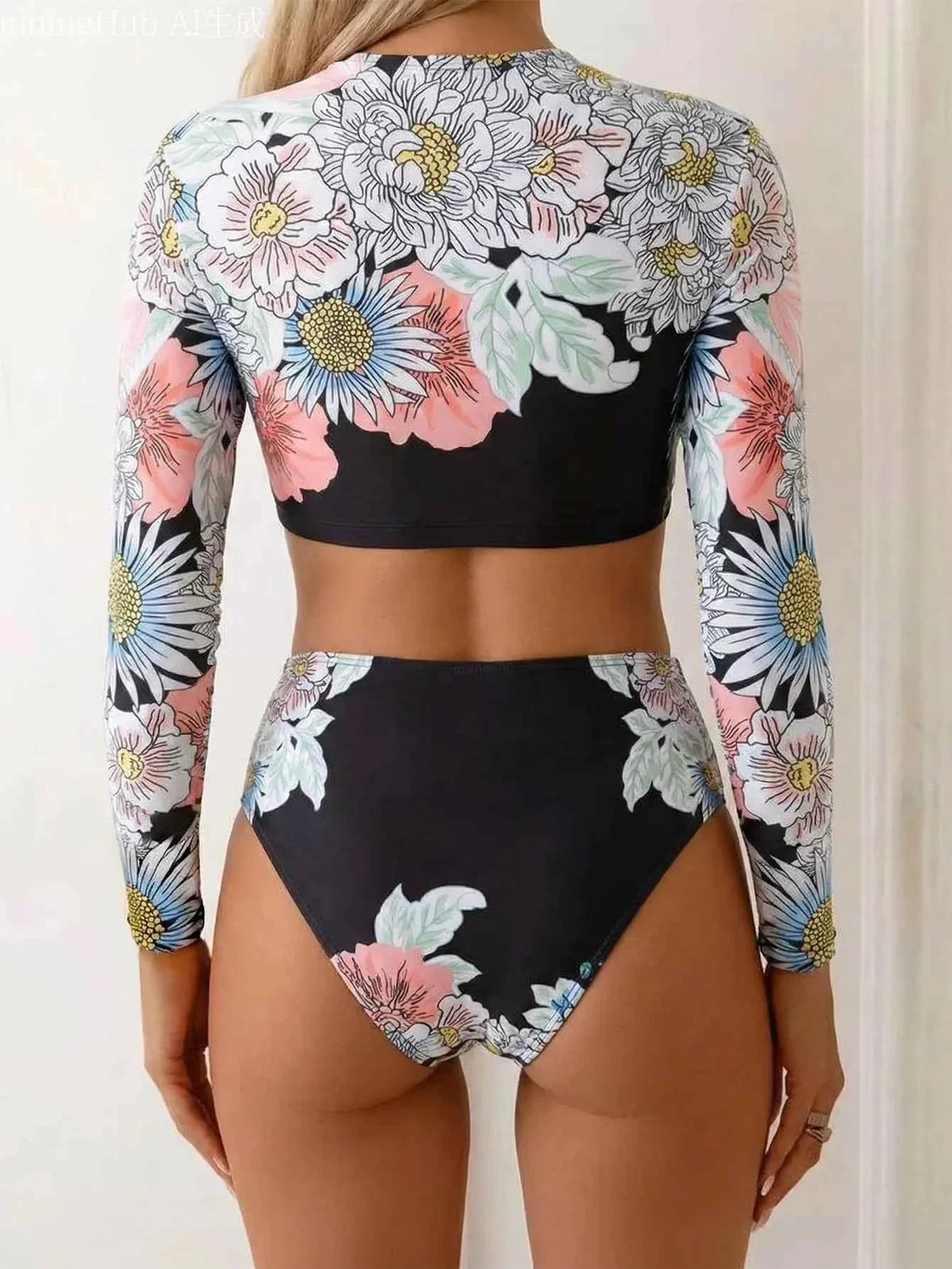 Vintage Floral Long Sleeve Bikini Set