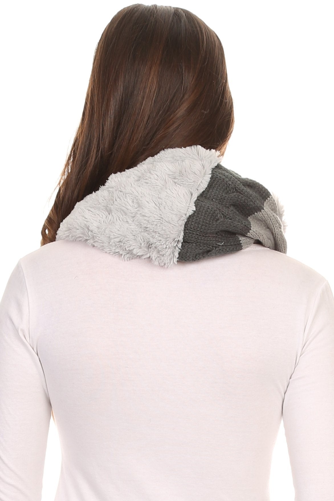Sakkas Maye short Two Sided Faux Fur Multi Colored Bolcked Wrap Infinity Scarf