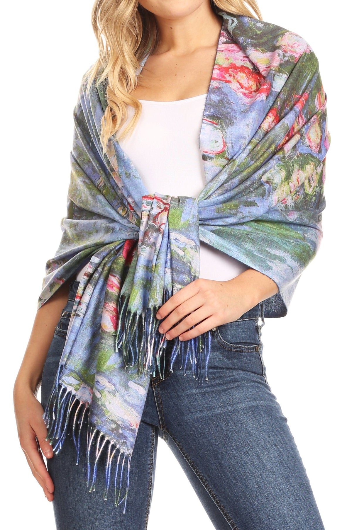Sakkas Oria Lightweight Printed Shawl Scarf Wrap with Fringe, 71x27 in