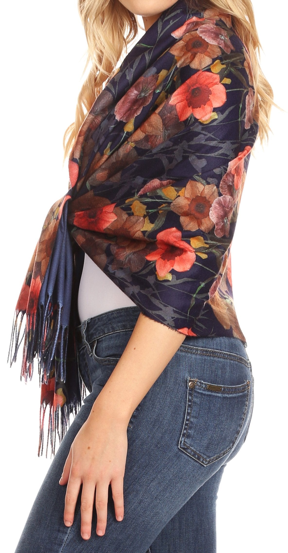 Sakkas Oria Lightweight Printed Shawl Scarf Wrap with Fringe, 71x27 in