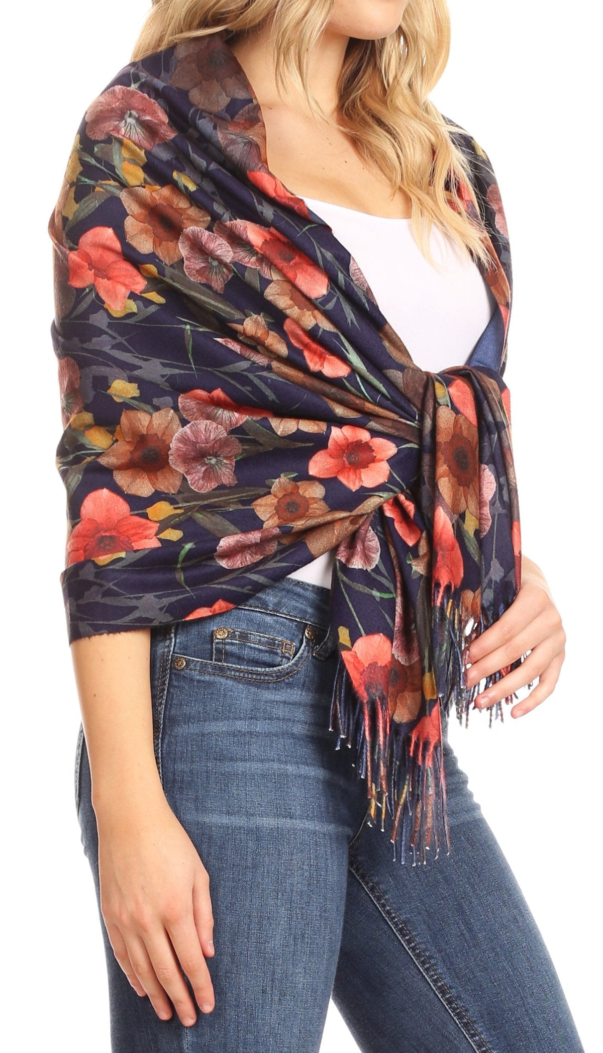 Sakkas Oria Lightweight Printed Shawl Scarf Wrap with Fringe, 71x27 in