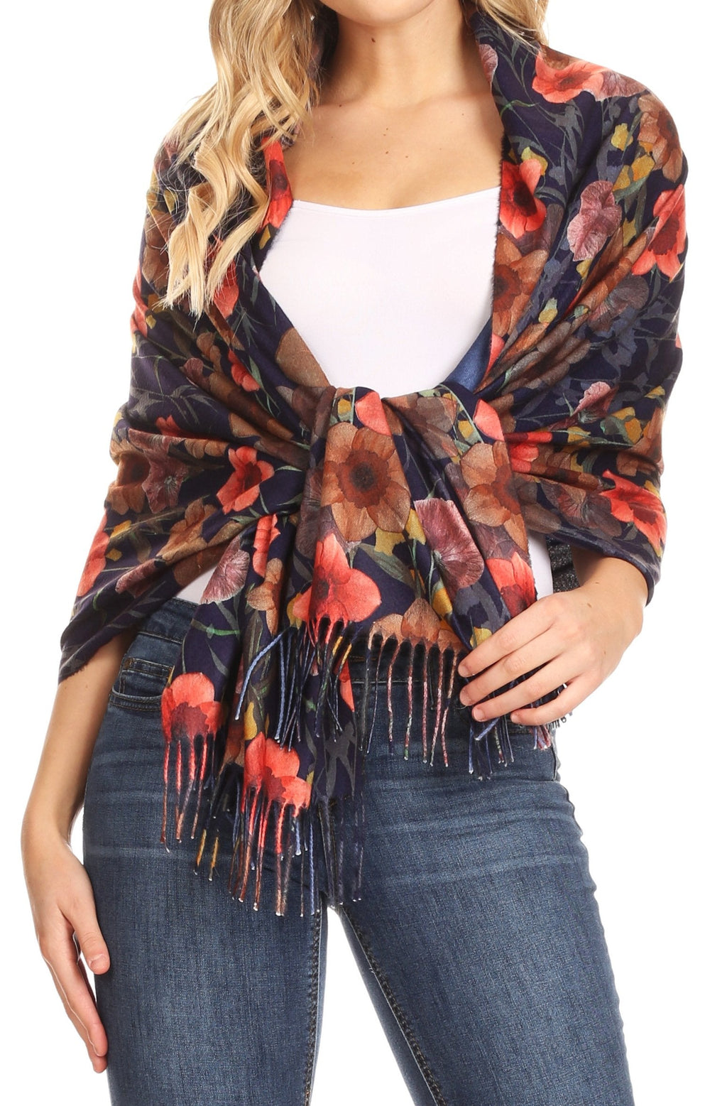 Sakkas Oria Lightweight Printed Shawl Scarf Wrap with Fringe, 71x27 in