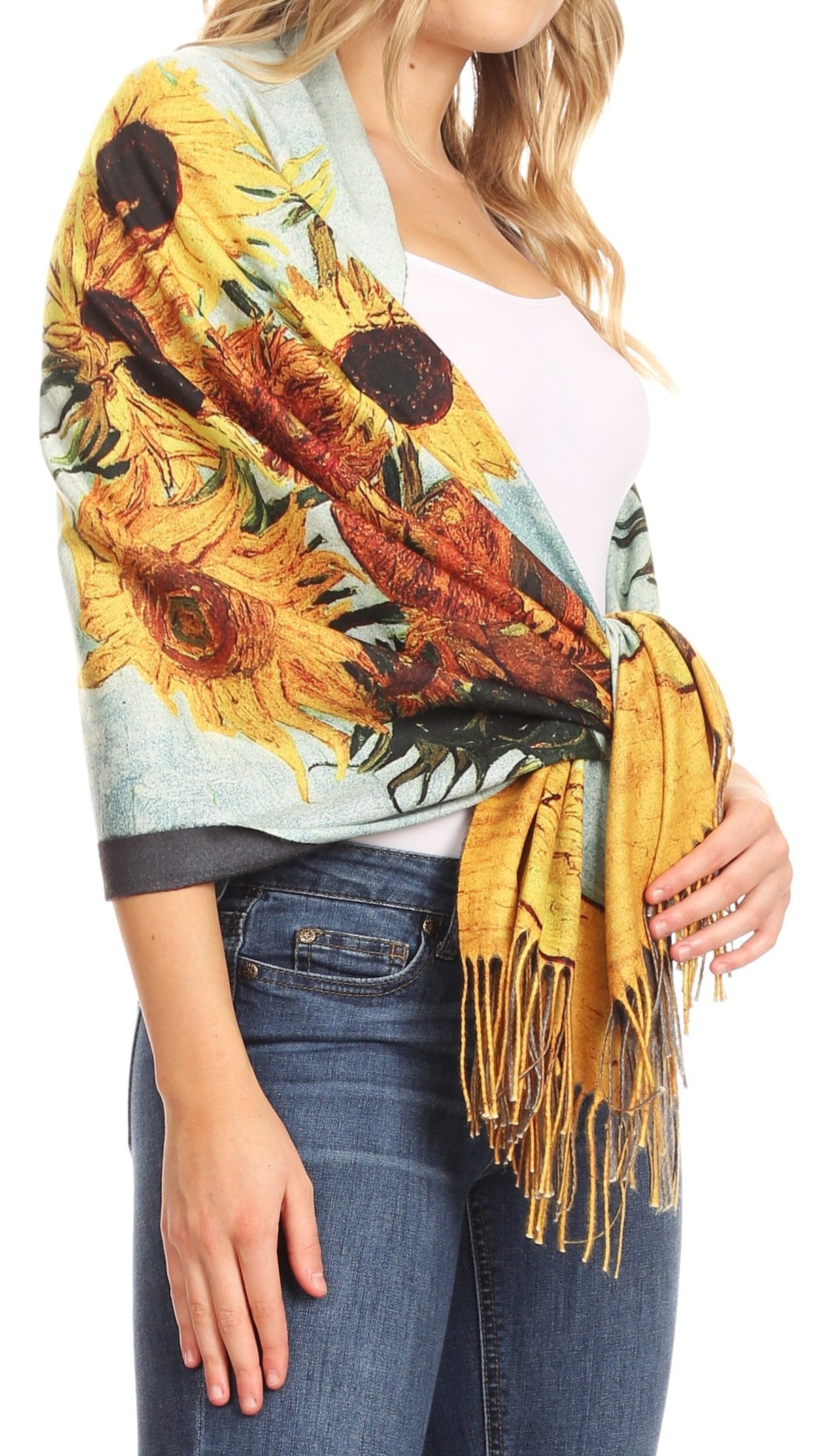 Sakkas Oria Lightweight Printed Shawl Scarf Wrap with Fringe, 71x27 in