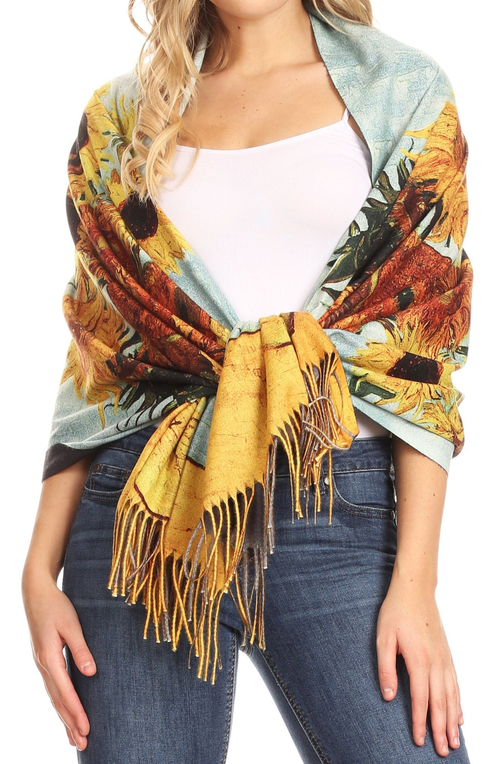 Sakkas Oria Lightweight Printed Shawl Scarf Wrap with Fringe, 71x27 in