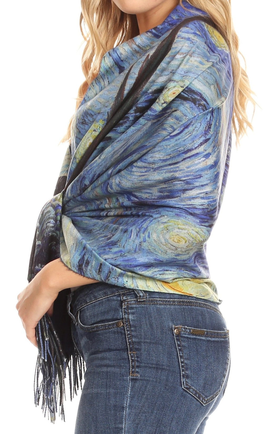 Sakkas Oria Lightweight Printed Shawl Scarf Wrap with Fringe, 71x27 in