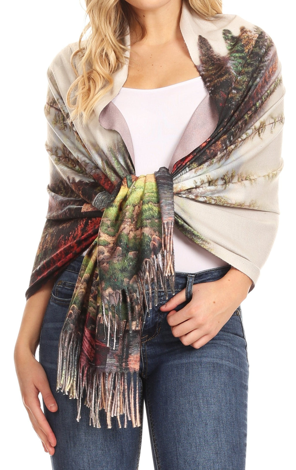 Sakkas Oria Lightweight Printed Shawl Scarf Wrap with Fringe, 71x27 in