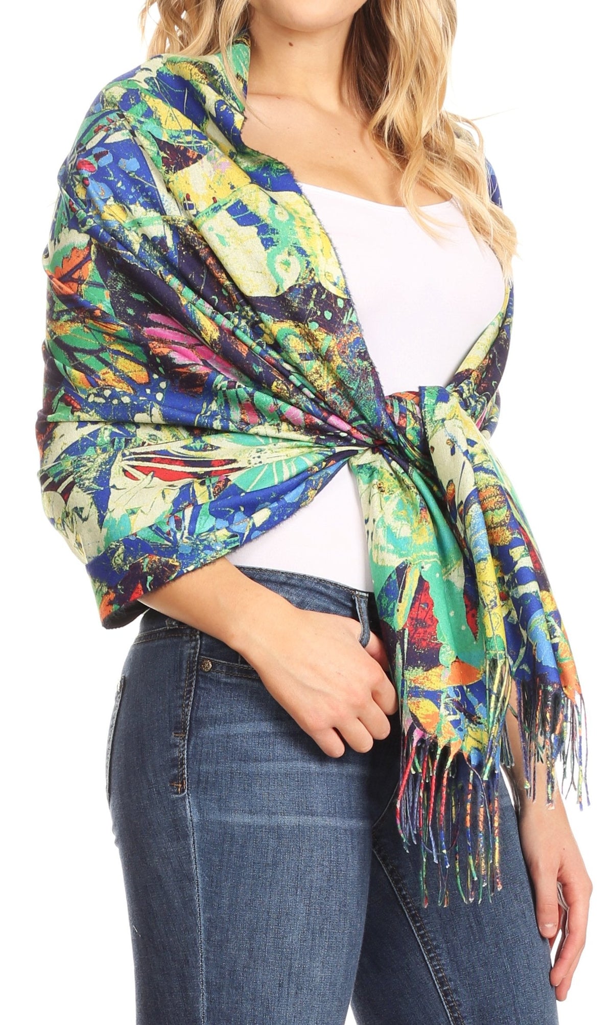 Sakkas Oria Lightweight Printed Shawl Scarf Wrap with Fringe, 71x27 in