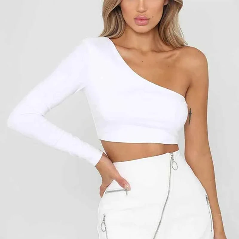 Women’s One Shoulder Long Sleeve Crop Top