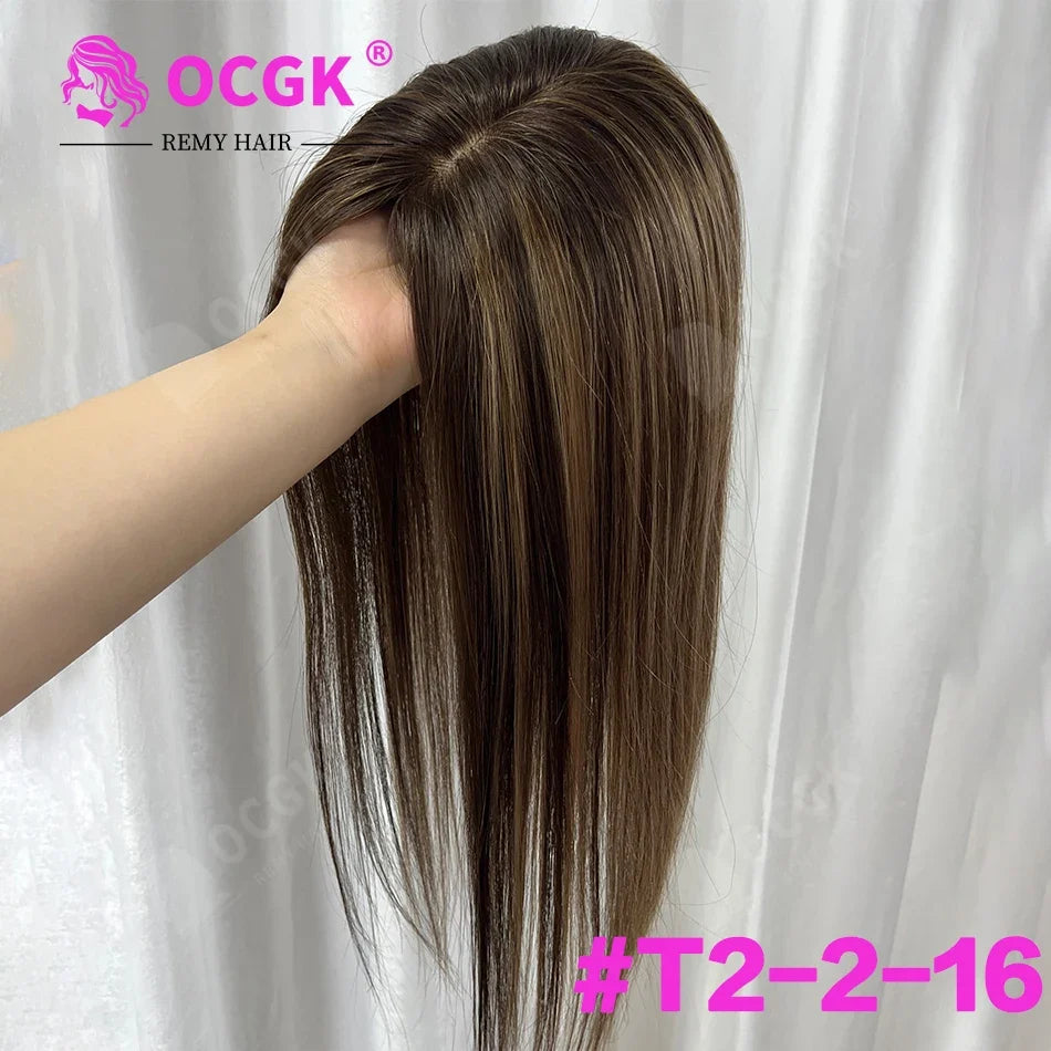 17 Straight Human Hair Topper, 10x12cm Base