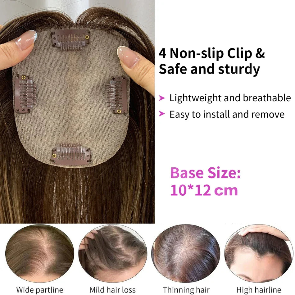 17 Straight Human Hair Topper, 10x12cm Base