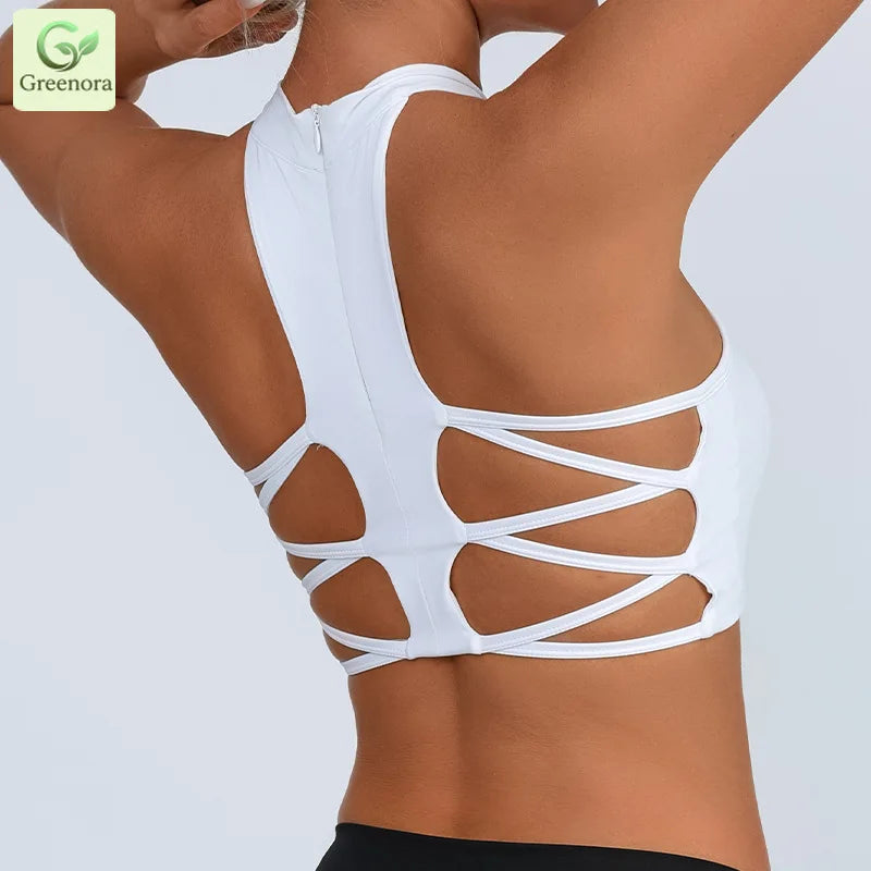 White High Neck Mesh Sports Bra Crop Top