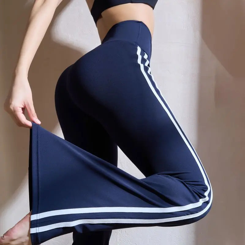 Striped Wide-Leg Micro-Flare Yoga Pants