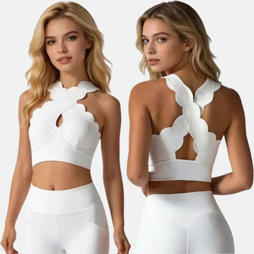 FUBEIKE Lace Cross Yoga Sports Bra Top