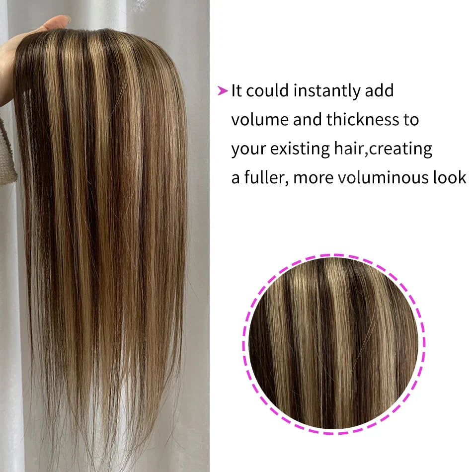 17 Straight Human Hair Topper, 10x12cm Base