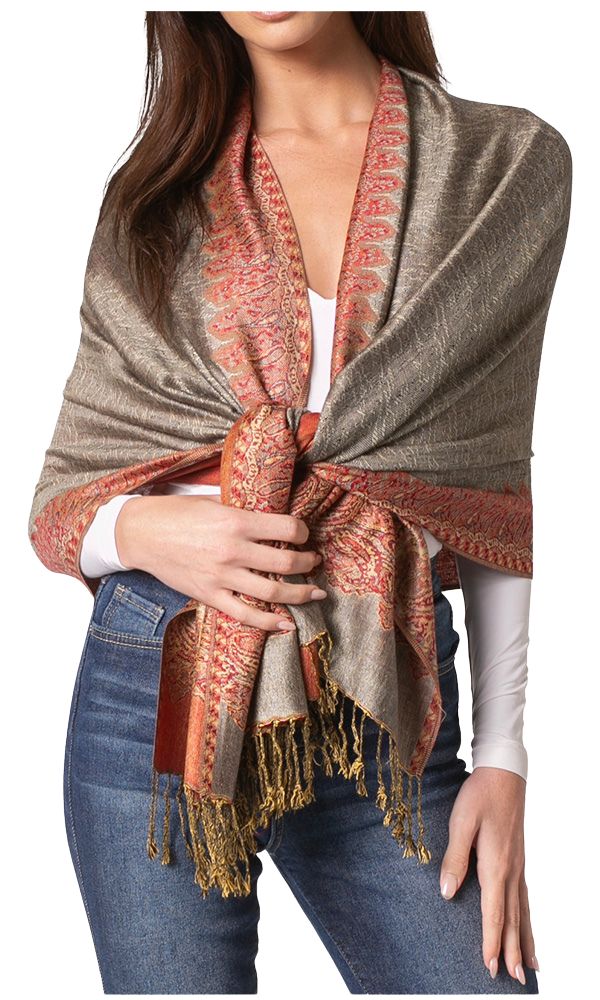 Sakkas 70" x 28" Border Pattern Layered Woven Pashmina Shawl Scarf Wrap Stole