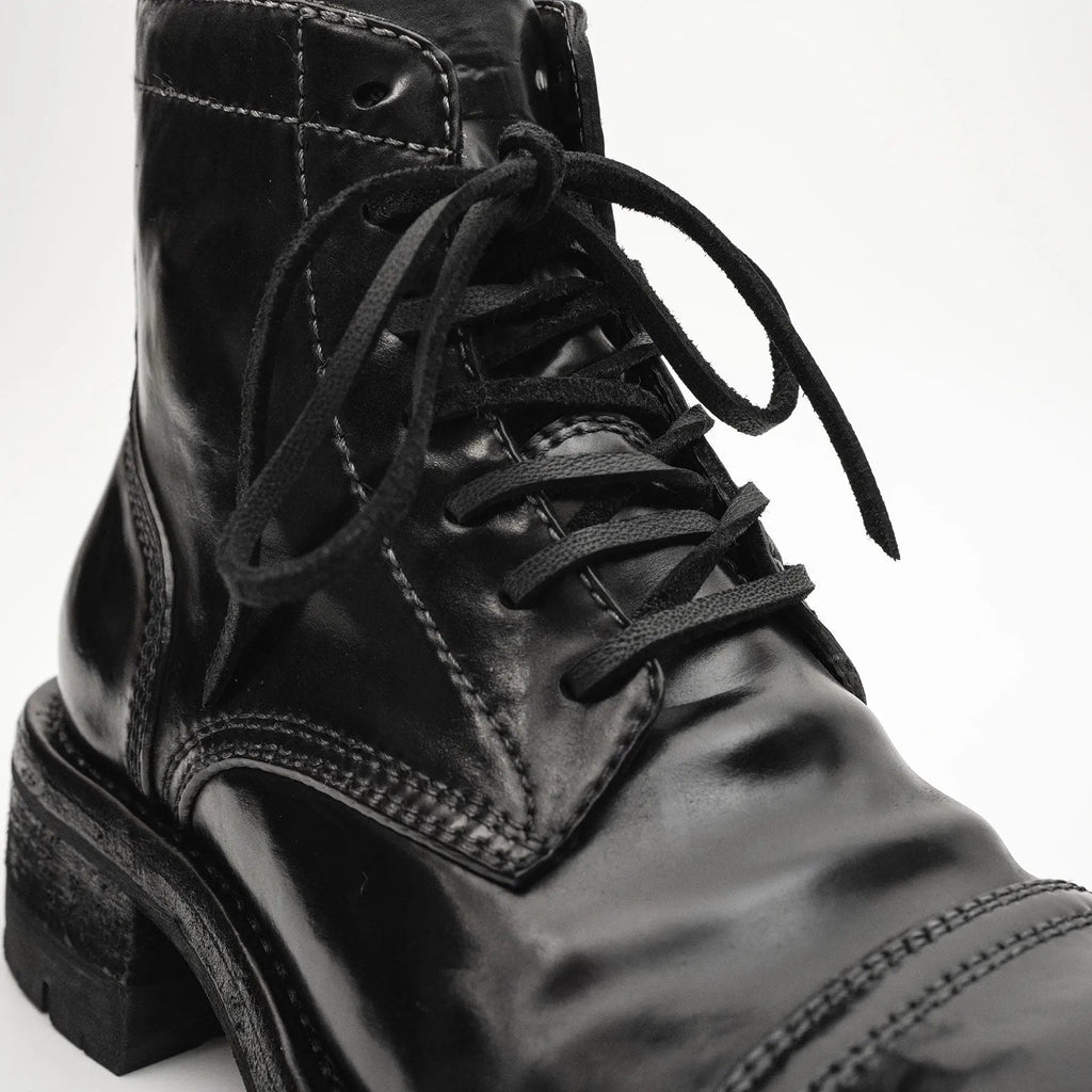 Black Cap-Toe Horse Butt Leather Ankle Boots