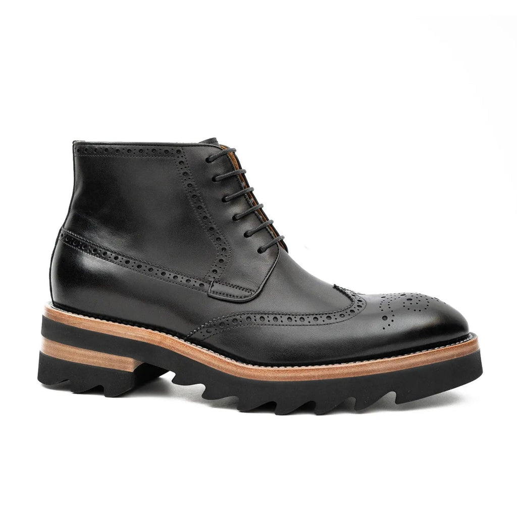 Black Wingtip Calf Leather Ankle Boots