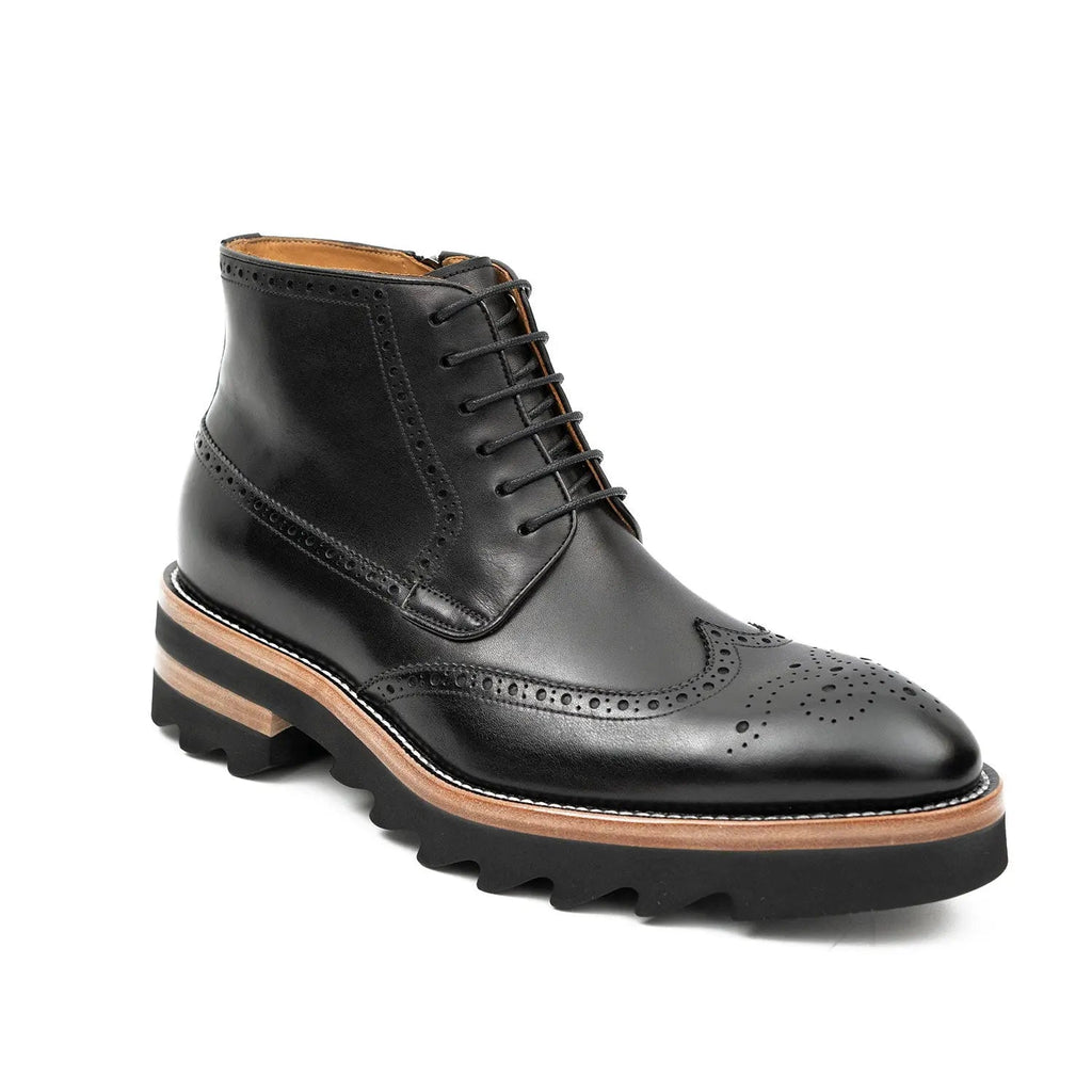 Black Wingtip Calf Leather Ankle Boots