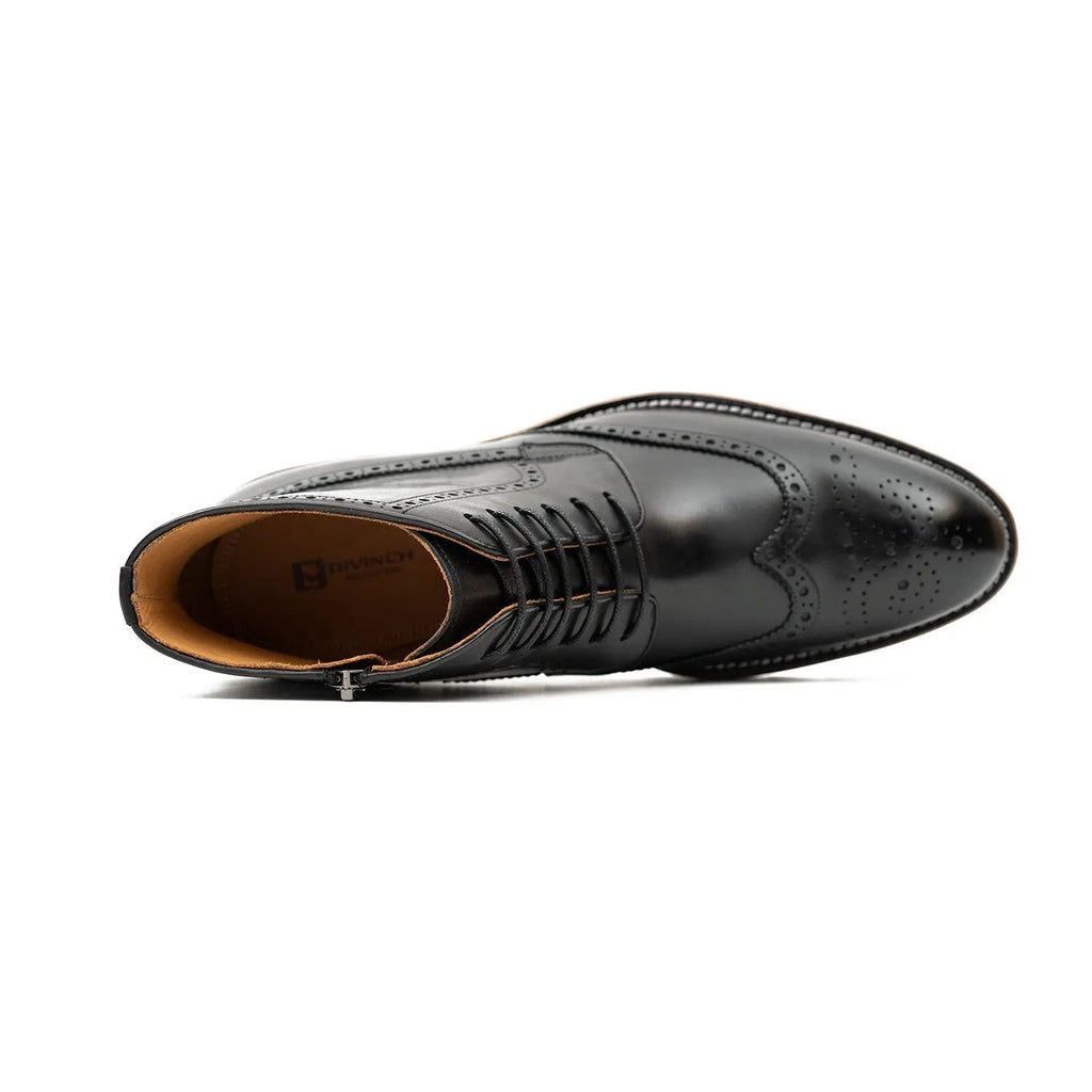 Black Wingtip Calf Leather Ankle Boots