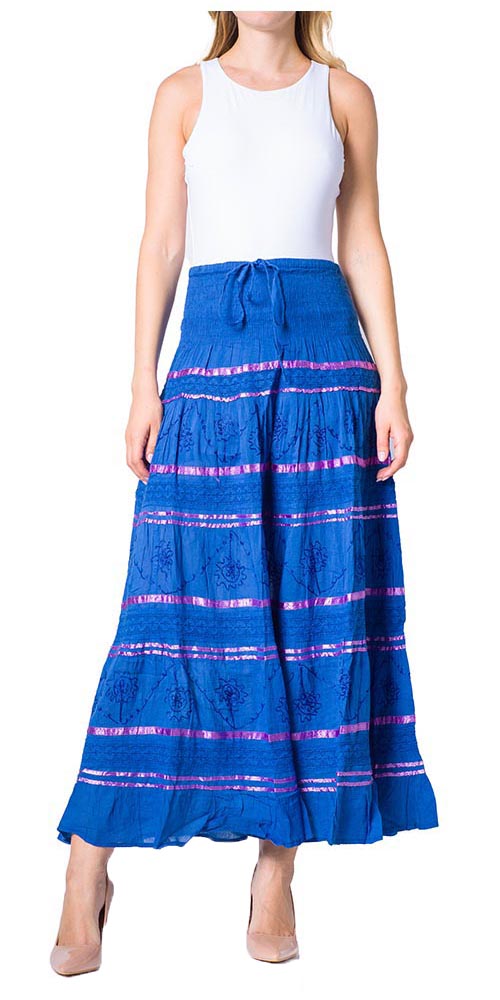 Sakkas Lace and Ribbon Peasant Boho Skirt