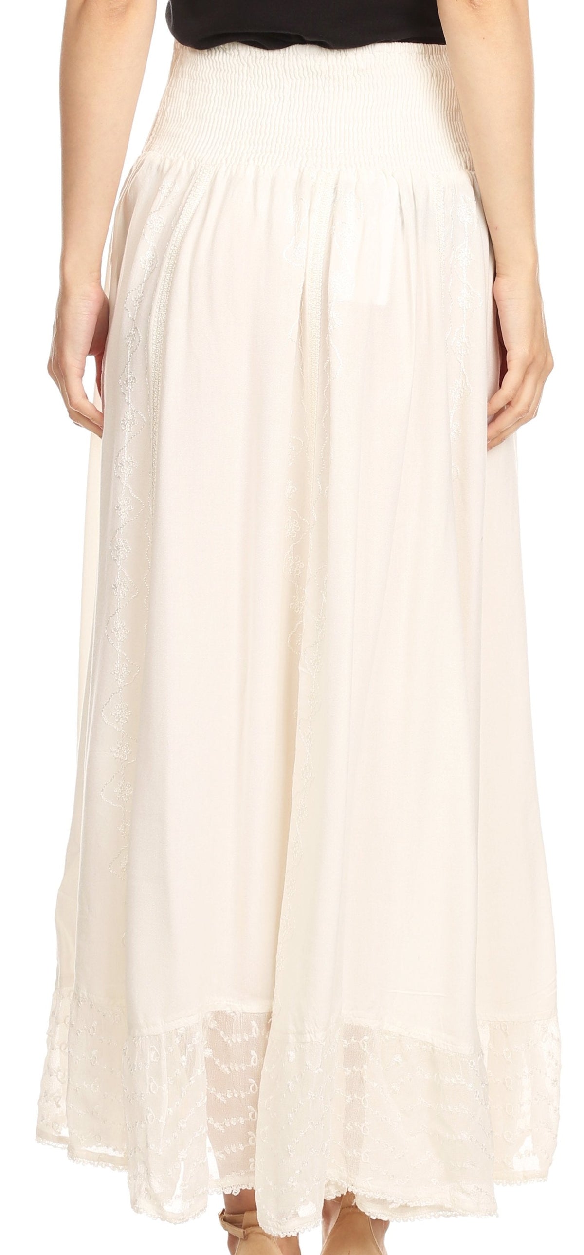 Sakkas Ines Womens Gypsy Maxi Bohemian Long Skirt With Elastic Smock Waist & Lace
