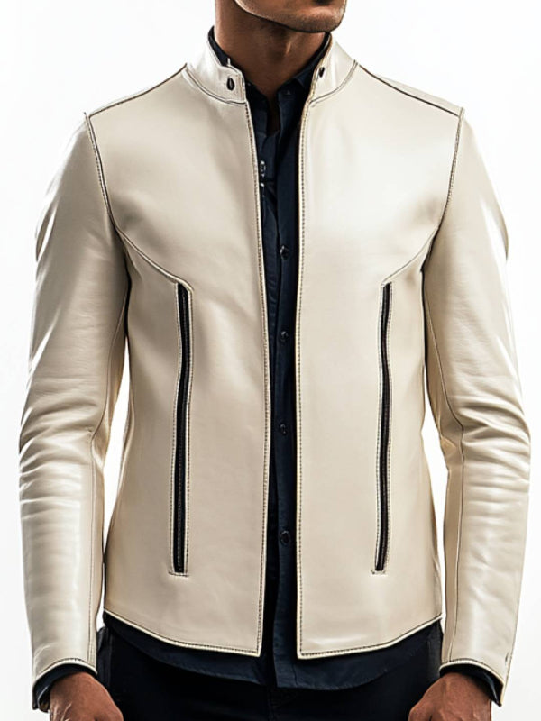 Men's Sonny White Leather Biker Jacket