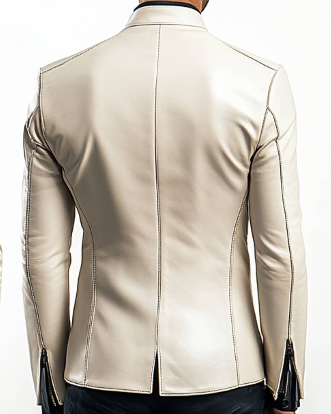 Men's Sonny White Leather Biker Jacket