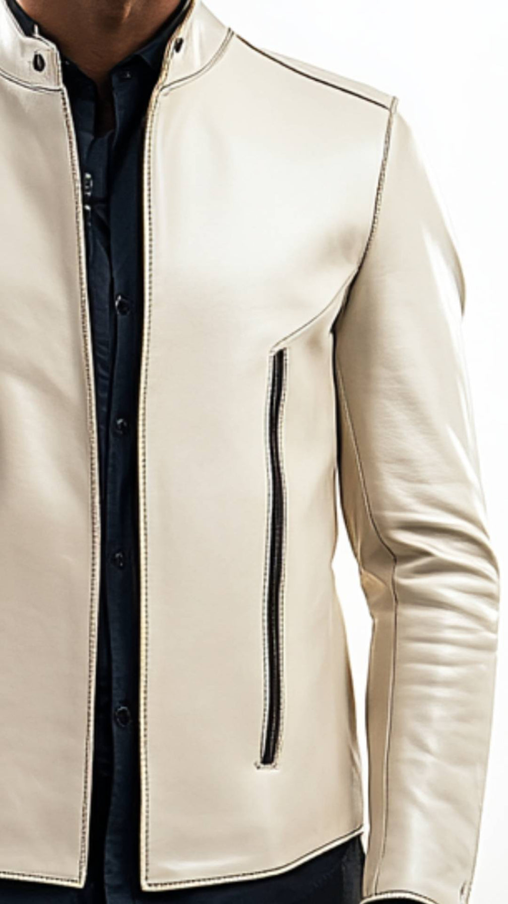 Men's Sonny White Leather Biker Jacket