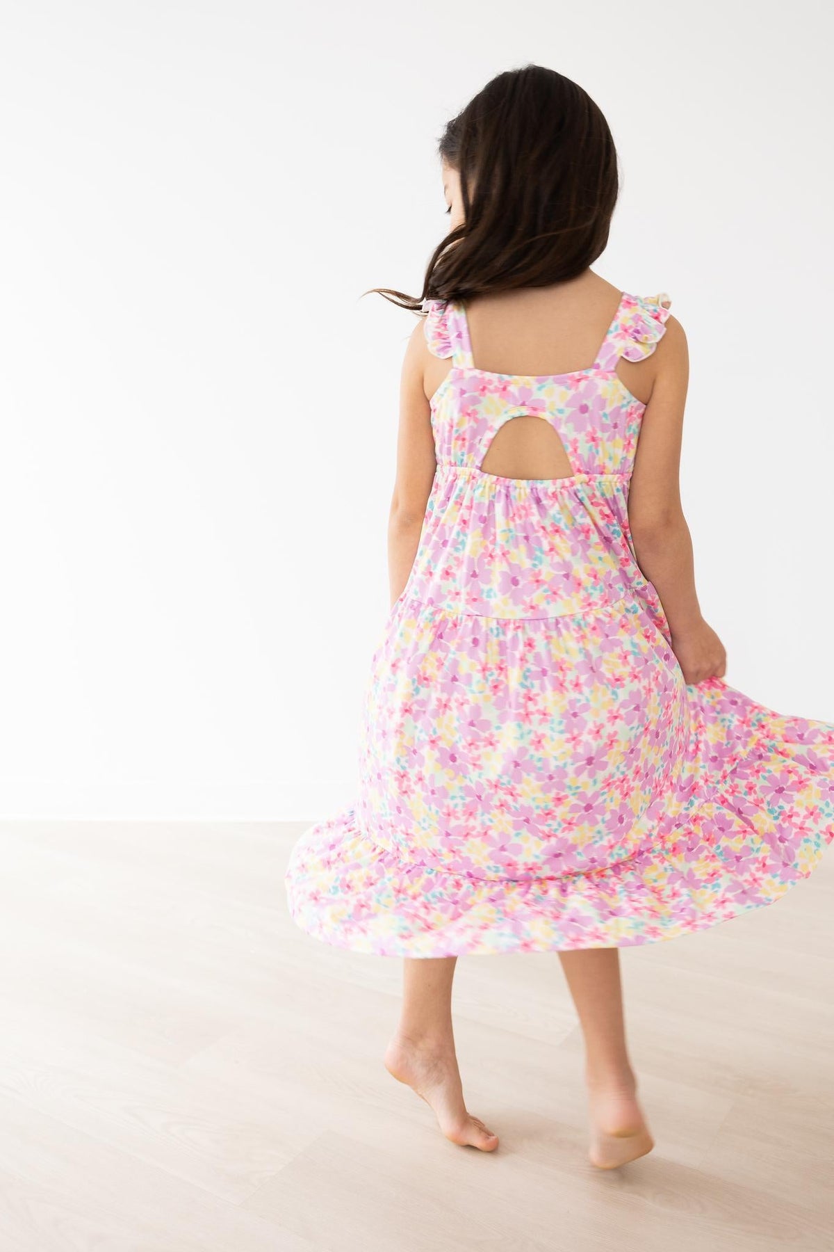 Summer Watercolor Floral Ruffle Maxi Dress