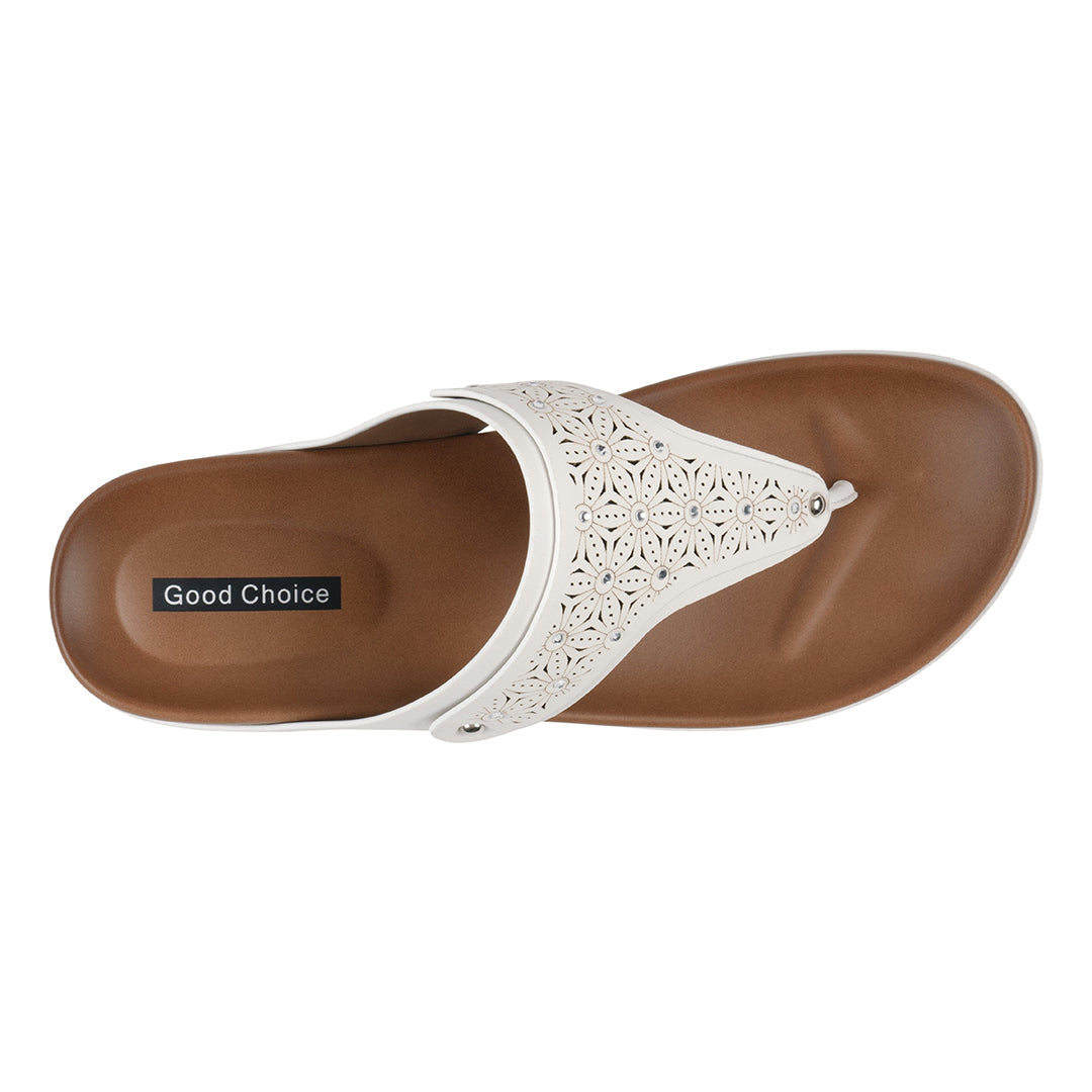 Women's Tani White Thong Wedge Sandals