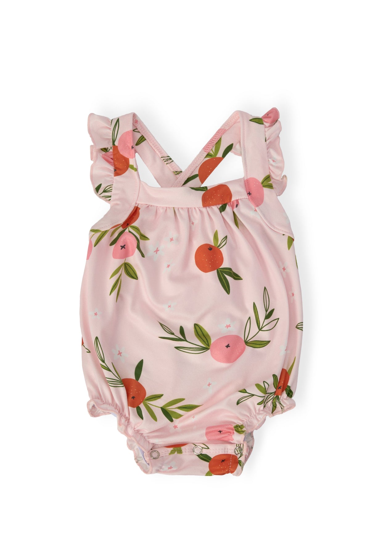 Tangerine Ruffle Cross Back Romper