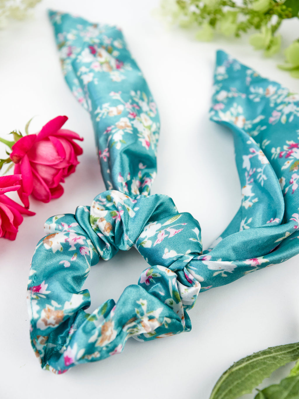 Teal Satin Scarf Scrunchie
