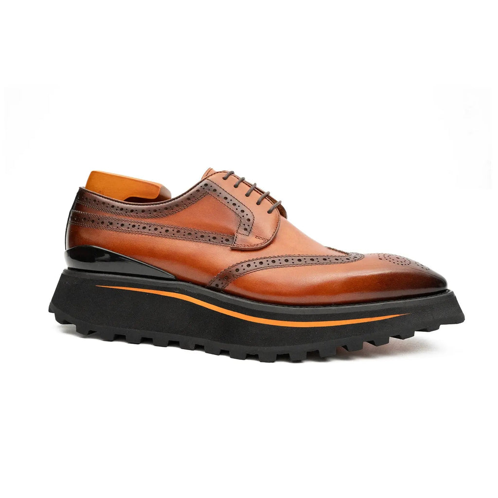 Brown Wingtip Calf Leather Derby Shoes