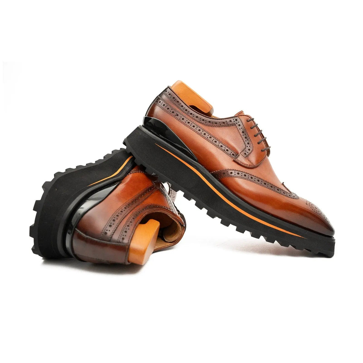 Brown Wingtip Calf Leather Derby Shoes