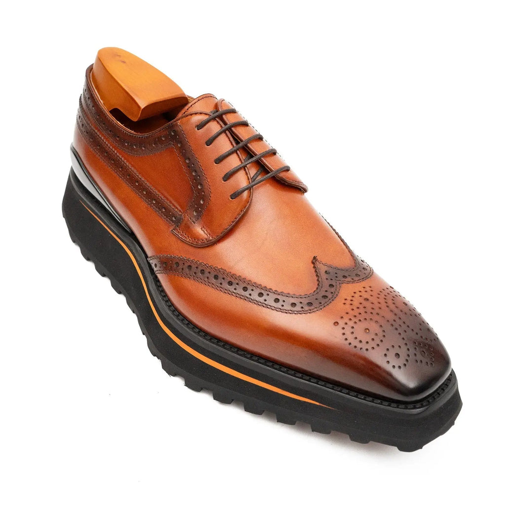 Brown Wingtip Calf Leather Derby Shoes