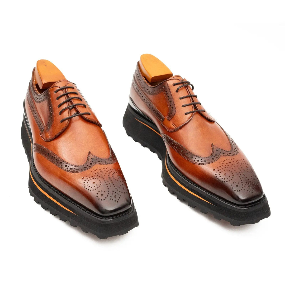 Brown Wingtip Calf Leather Derby Shoes