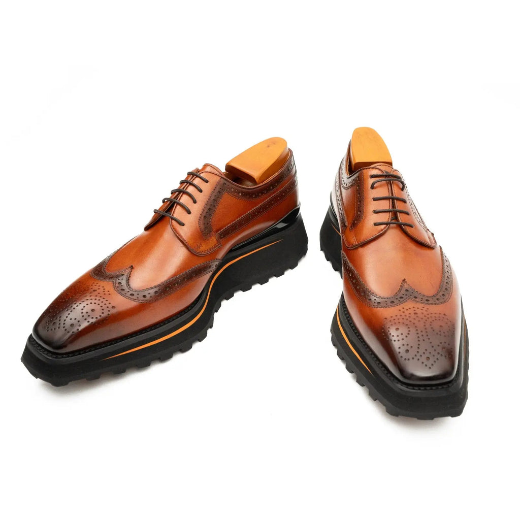 Brown Wingtip Calf Leather Derby Shoes