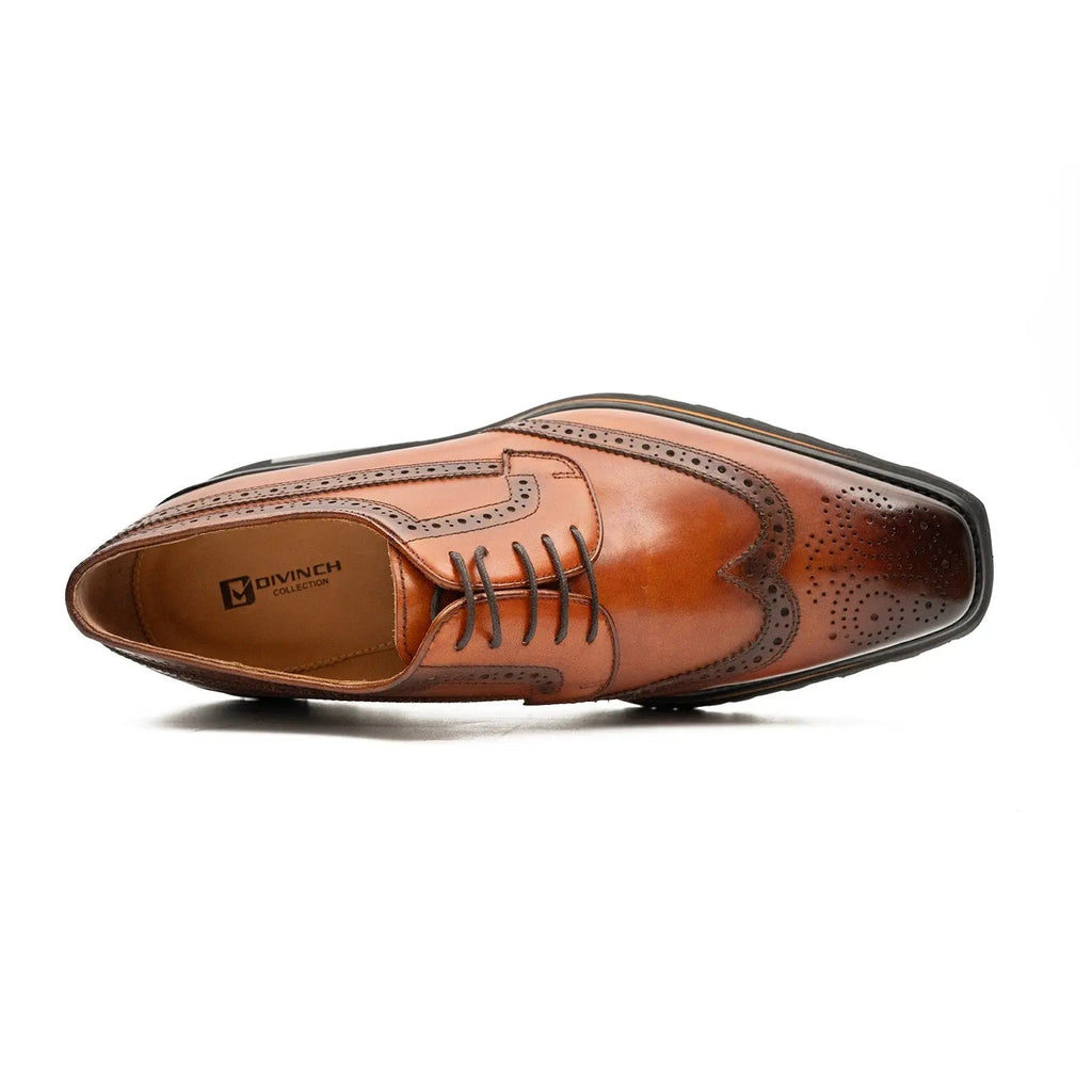 Brown Wingtip Calf Leather Derby Shoes