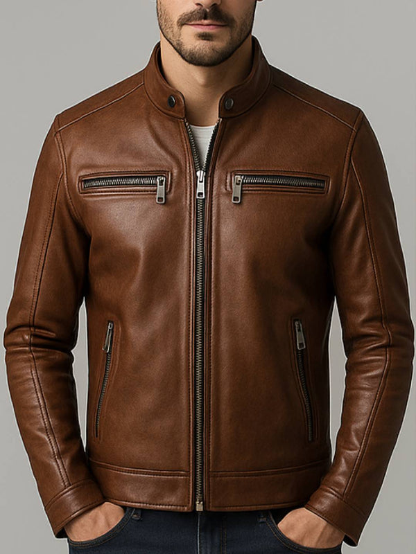 Men's Thomas Brown Leather Biker Jacket