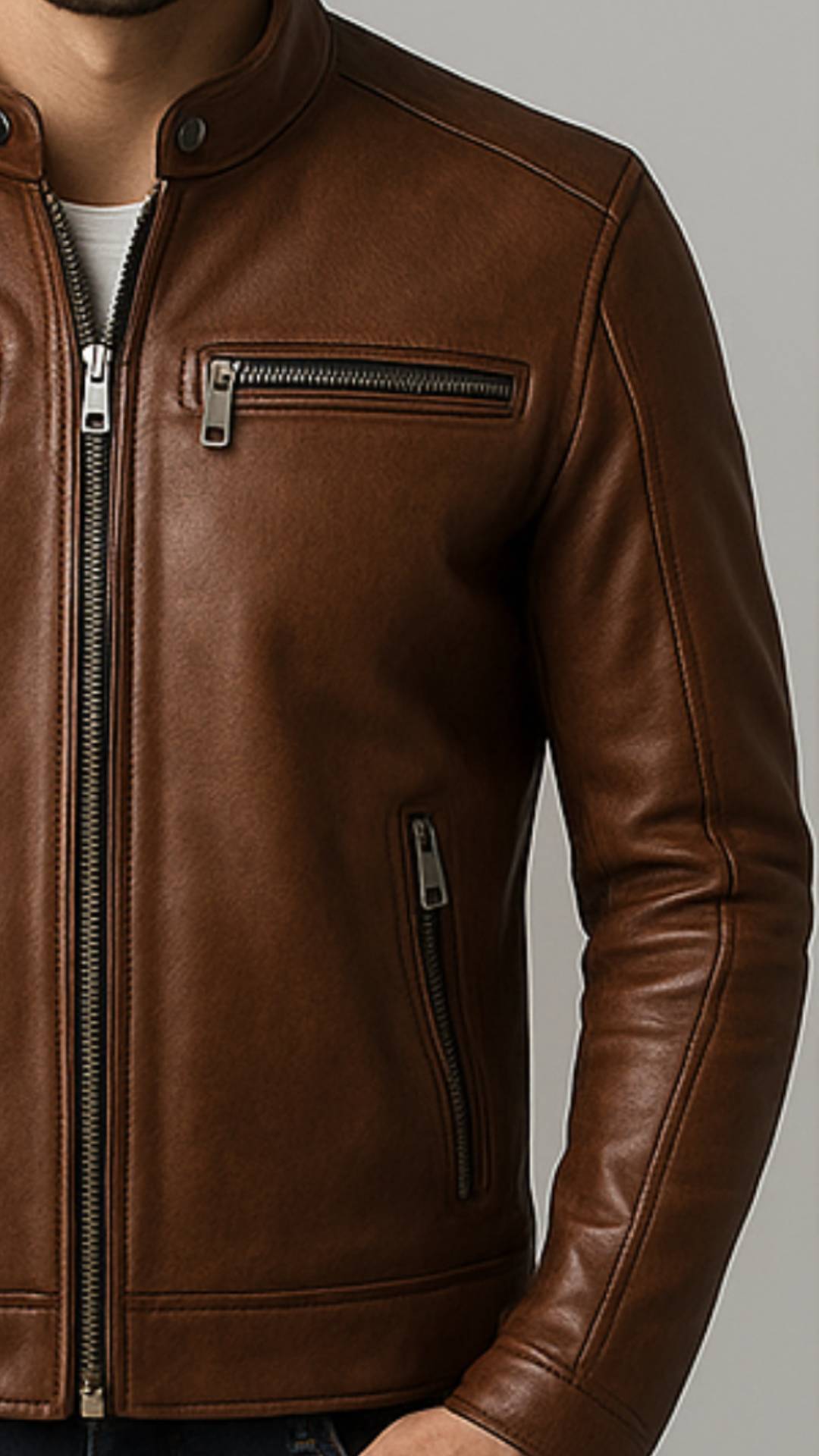 Men's Thomas Brown Leather Biker Jacket