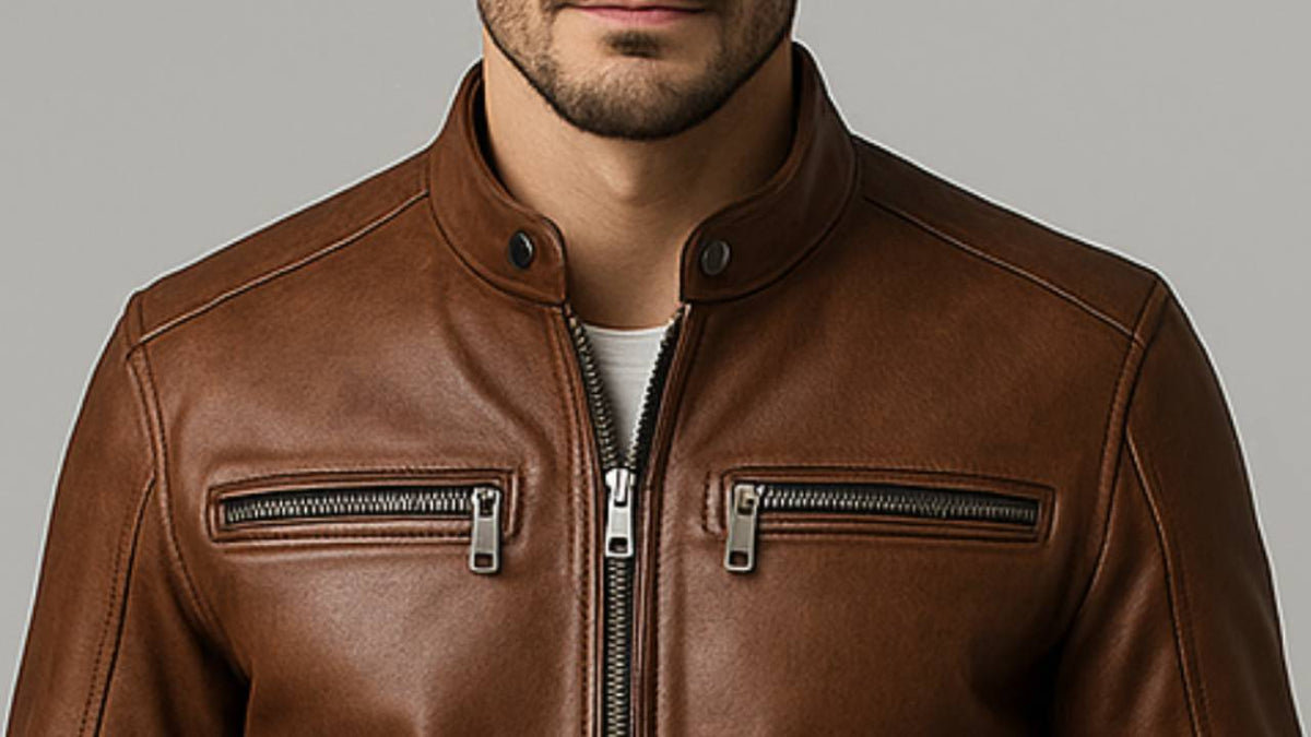 Men's Thomas Brown Leather Biker Jacket